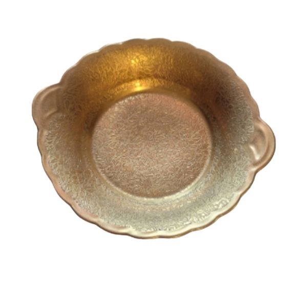 Wheeling Decorating China Gold Bowl Roses and Daisies 22k - Picture 1 of 3